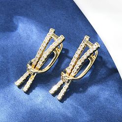 Настоящее золото 18K Серьги-кольца из латуни с микропаве из прозрачных кубических цирконий, долговечный, стойки покрытие, без кадмия и без свинца, реальный 18 k позолоченный, 26x7.5 мм