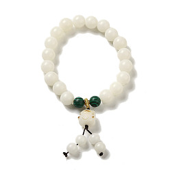 Weißer Jade Armbänder aus natürlichen weißen Jadeperlen, mit Kunst Malachitperlen, buddhistischen Schmuck, Stretch-Armbänder, Innendurchmesser: 5.5 cm