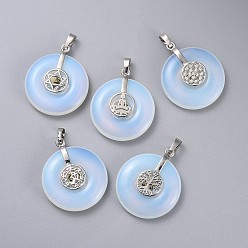 Опал Opalite подвески, с латунной фурнитурой платинового цвета, пончик / пи диск со смешанными формами, 35.5x30x8.5~9.5 мм, отверстие : 4.5x6.5 мм