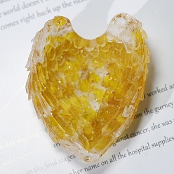 Цитрин Украшения для выставки товаров из смолы, с цитриновой крошкой, хрустальный поднос для хранения с блестящими крыльями ангела, украшение для дома по фэн-шуй, 60x80x30 мм