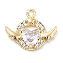 Real 18K Gold Plated Brass with Cubic Zirconia Charms, Heart with Wing, Real 18K Gold Plated, 12x14.5x3mm, Hole: 1.2mm