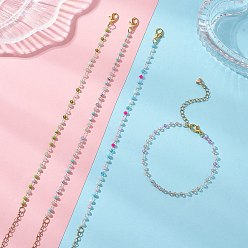 (52) Непрозрачная лаванда Круглые браслеты ручной работы из стеклянных бусин, звенья цепочки, для женщин., с 304 удлинителем цепи из нержавеющей стали, разноцветные, 7.24~7.4 дюйм (18.4~18.8 см)