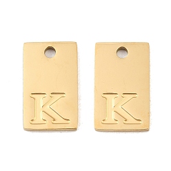 Letter K 304 Stainless Steel Pendants, Rectangle with Letter Charms, Real 18K Gold Plated, Ion Plating(IP), Letter K, 16x10x1.4mm, Hole: 1.8mm