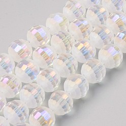 Clear AB Glass Beads Strands, AB Color Plated, Half Frosted, Faceted Round, Clear AB, 10x9mm, Hole: 1.5mm, about 72pcs/strand, 26.38 inch(67cm)