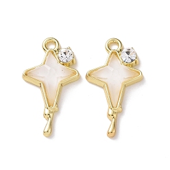 Golden Alloy Micro Pave Cubic Zirconia Pendants, with Resin Cabochons, Star, Golden, 22x13x5mm, Hole: 1.6mm