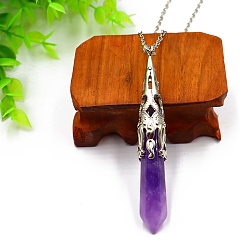 Amethyst Natural Amethyst Pendant Necklaces, Cone, 20.08~31.50 inch(51~80cm)
