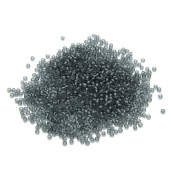 Gray 12/0 Grade A Round Glass Seed Beads, Transparent Frosted Style, Gray, 2x1.5mm, Hole: 0.8mm, 30000pcs/bag