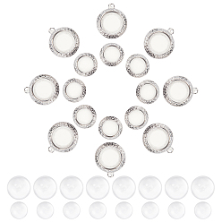 Нержавеющая Сталь Цвет Наборы для изготовления плоских круглых подвесок своими руками, в том числе 304 оправа кабошон из нержавеющей стали, прозрачный полукруглый стеклянные кабошоны, цвет нержавеющей стали, настройки: 16 шт. / комплект