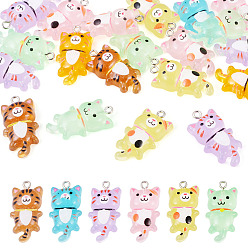 Mixed Color 20Pcs Luminous Transparent Resin Pendants, Cat Shape, with Platinum Plated Iron Loop & Glitter Powder, Glow in the Dark, Mixed Color, 29.5~30x15x7mm, Hole: 2mm