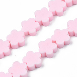 Pink Handmade Polymer Clay Bead Strands, Flower, Pink, 9~10x9~10x4~4.5mm, Hole: 1.6mm, about 36~40pcs/strand, 13.58 inch~14.57 inch(34.5~37cm)