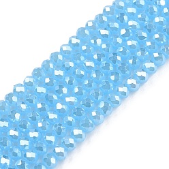 Светло-Голубой Стеклянные бусины с гальваническим покрытием , имитация нефрита, гальваническое покрытие, граненые, рондель, Небесно-голубой, 2.9~3.3x2 мм, отверстие : 0.8 мм, около 135~140 шт / нитка, 32~34 см