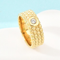 Прозрачный 304 кольца из циркониевого кубического кольца из нержавеющей стали, круглые, золотые, прозрачные, 7.5 мм, размер США 6 1/2 (16.9 мм)