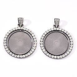 Черный Цвет Металла Сеттинги для кулона(кабошонов), сплав, с кристально горный хрусталь, без кадмия и без свинца, двухсторонний лоток, плоско-круглые, металлический черный , лоток : 30 мм, 44.5x43x3 мм, отверстие : 9.5x5 мм