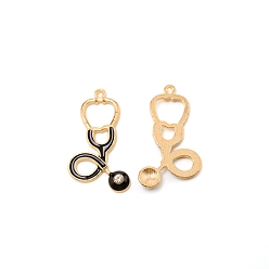 Black Alloy Rhinestone Pendants, with Enamel, Echometer, Black, 40.5x23x4.7mm, Hole: 1.6mm