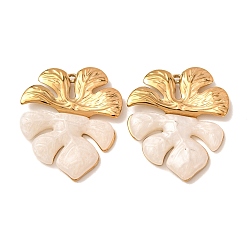 Golden 304 Stainless Steel & Resin Pendants, Monstera Leaf Charm, Golden, 40x34x5mm, Hole: 2.5mm