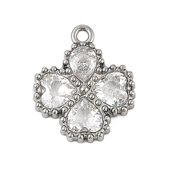 Кристалл 304 из нержавеющей стали горный хрусталь подвески, цвет нержавеющей стали, клевер, кристалл, 13.5x11.5x3 мм, отверстие : 1.2 мм