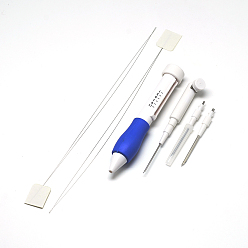 Blue Plastic with Iron DIY Embroidery Magic Pen Set, Clothing Punch Needle Sewing Accessories, Blue, 61~205mm, Pin: 1~2mm, hole: 0.8~1mm, 5pcs/box.