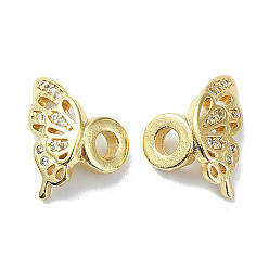 Настоящее золото 18K Покрытие стойки латунь микропаве прозрачные кубические циркониевые бусины, долговечный, бабочка, реальный 18 k позолоченный, 15x7x10 мм, отверстие : 2.6 мм