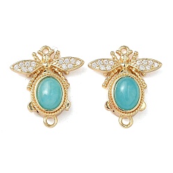 Настоящее золото 18K Латунные застежки из прозрачного кубического циркония с микропаве, с белым нефритом, Пчелы, реальный 18 k позолоченный, 21x18.5x8 мм, Отверстие : 1.2 мм & 1.8 мм