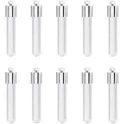 Платина Стеклянные подвески для бутылок, с железными крышками, платина, 34x6 мм, отверстия: 2 мм, 20 шт / коробка