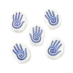 Синий Фарфоровые бусины ручной работы, ладонь, синие, 20x16.5x7.5 мм, отверстие : 2.5 мм