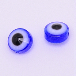 Royal Blue Flat Round Evil Eye Resin Beads, Royal Blue, 7.5~8x5~5.5mm, Hole: 1.6mm