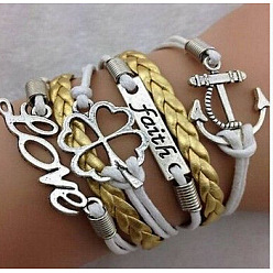 Клевер Браслеты из замши и искусственной кожи, вязанные из нескольких нитей, регулируемые браслеты из сплава, клевер, 7-1/8 дюйм (18 см)