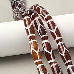 Tortoise Pattern Нити бусин дзи в форме риса в тибетском стиле, природных бисера агат, окрашенная и подогревом, седло коричневый, черепаховый узор, 29~30x9.5~10.5 мм, отверстие : 2~3 мм, около 10 шт / нитка, 11.38~11.61'' (28.9~29.5 см)