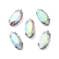 Прозрачный АВ Конский глаз пришить стразами, многожильных ссылки, стекло горный хрусталь, с настройками зубцов из нержавеющей стали, аксессуары для одежды, граненые, ясно AB, 12x6x4.3 мм, отверстие : 0.9 мм