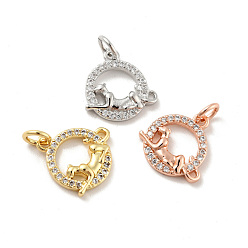 (52) Непрозрачная лаванда Кольцо с леопардовым принтом, подвески из латуни с микропаве, прозрачные фианиты, с прыжковых колец, без кадмия и без свинца, разноцветные, 14x13x2.5 мм, отверстие : 3.1 мм