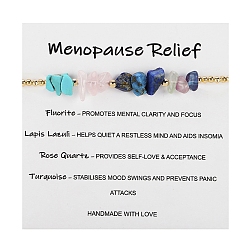 Золотой Регулируемые браслеты из натурального розового кварца, лазурита, флюорита, синтетической бирюзы и круглых латунных плетеных бусин, золотые, 6-1/4~10-1/4 дюйм (16~26 см)