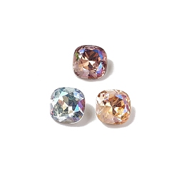 Mixed Color K9 Glass Rhinestone Cabochons, Pointed Back & Back Plated, Square, Mixed Color, 8x8x4mm