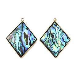 Rhombus 304 подвески из натуральной ракушки пауа из нержавеющей стали, ионное покрытие (ip), реальный 18 k позолоченный, ромб, 36.5x27x3 мм, отверстие : 2 мм