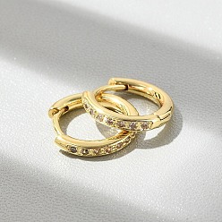 Настоящее золото 18K Латунные серьги-кольца из прозрачного кубического циркония, без свинца и без кадмия, долговечный, реальный 18 k позолоченный, 13.5x14.5x2.2 мм