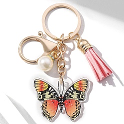 Оранжево-Красный Акриловые брелки, украшения для сумок и кошельков, с имитацией жемчужина бисера, бабочка, оранжево-красный, 9x4 см