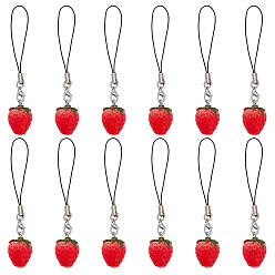 Красный Милый клубничный декоративный нейлоновый ремешок для телефона, кулон для мобильного телефона для женщины и девушки, красные, 9.5~10 см, 12 шт / комплект