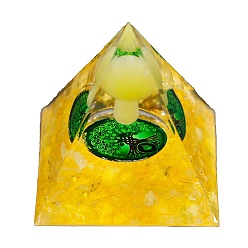 Желтый Кварц Генераторы энергии смолы оргонитовой пирамиды, Рейки кошачий глаз и натуральный желтый кварцевый гриб внутри для украшения домашнего офиса, 50x50 мм