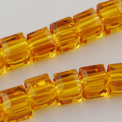 Оранжевый Стеклянные бусины, граненые, кубические, оранжевые, 4~5x4~5x4~5 мм, отверстие : 1 мм, 98~100 шт / нитка, 40~43 см