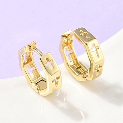 Настоящее золото 18K Полые крестообразные латунные серьги-кольца, стойки покрытие, без свинца и без кадмия, долговечный, реальный 18 k позолоченный, 13x13.5x4 мм