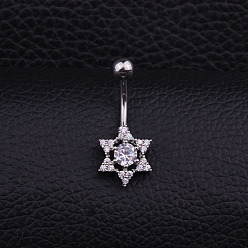 Звезда 316l хирургическая нержавеющая сталь микропаве прозрачный кубический цирконий изогнутые штанги живот кольца, цвет нержавеющей стали, звезда, штифты : 10x1.5 мм