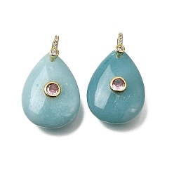 Flower Amazonite Подвески из натуральных цветов амазонита, подвески в форме слезы с латунной микрофиброй из кубических цирконий, золотые, 25.5x18.5x10.5 мм, отверстие : 7x5 мм