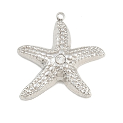 Edelstahl Farbe 304 Edelstahl mit Kristall-Strass-Anhängern, Seestern Charms, Edelstahl Farbe, 24x23.5x4.5 mm, Bohrung: 1.4 mm