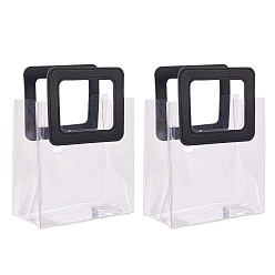 Schwarz PVC Laser transparente Tasche, Tragetasche, mit pu ledergriffen, für Geschenk- oder Geschenkverpackungen, Rechteck, Schwarz, 25.5x18 cm, 2 Stück / Set