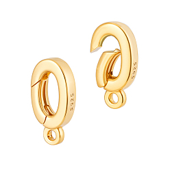 Золотой 2 шт. 925 овальные пружинные кольца из стерлингового серебра, золотые, 12x6.5x2 мм, отверстие : 1.2 мм, внутренний диаметр: 3x5.5 мм