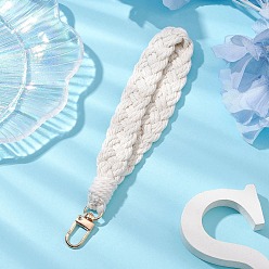 Бежевый Ручная работа макраме хлопковые нитки ремешок на запястье подвеска украшение, сплав поворотные застежки подвески для сумки брелок телефон украшения, бежевые, 165x21 мм