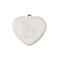 Козерог 201 подвески из нержавеющей стали, сердце с 12 созвездиями подвески, Козерог, 17.5x18x1 мм, отверстие : 1.4 мм