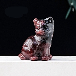 Гранат Украшение дисплея скульптуры из натурального граната, для домашнего офисного стола, кошка, 23x30 мм
