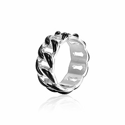 Black Stainless Steel with Enamel Hollow Curb Chains Finger Ring, Black, US Size 8(18.1mm)