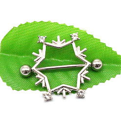 Снежинка Рождественская тема 316l хирургические кольца для сосков из нержавеющей стали, цвет нержавеющей стали, снежинка, 19 мм