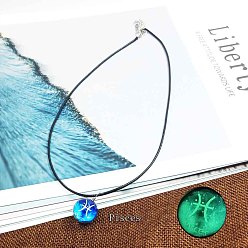 Рыбы Ожерелья из цинкового сплава и светящегося синего стекла с подвеской в виде созвездия, черные вощеные шнуры, платина, Рыбы, 15.75 дюйм (40 см)